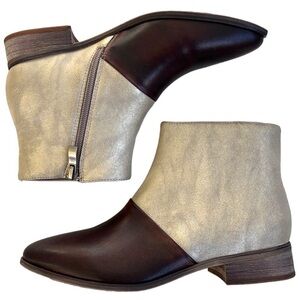 Like New Antelope Leather Metallic Ankle Boot